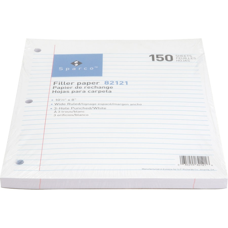 Sparco 3HP Filler Paper - 150 Sheets - Wide Ruled Front Ruling - 16 lb Basis Weight - 8" x 10 1/2" Sheet Size - White Paper - Bleed-free - 150 / Pack