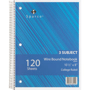 Sparco Wirebound College Ruled Notebook, 120 Sheets, 8" x 10 1/2", White Paper, Assorted Chipboard Cover, 16 lb, 1 Each