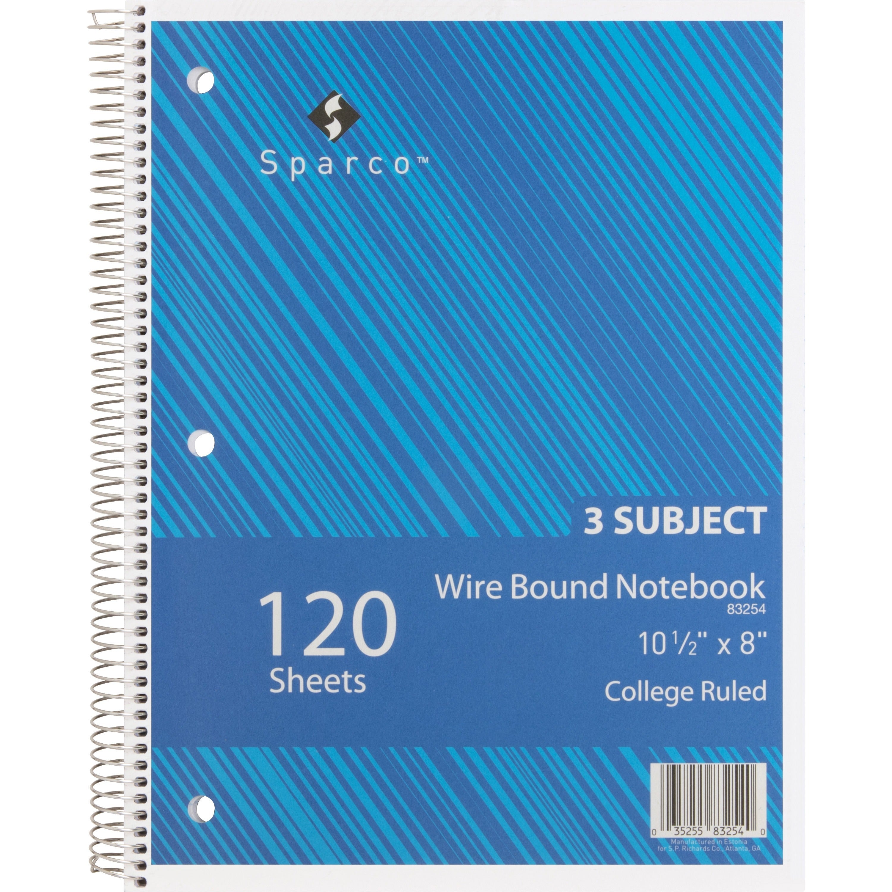 Sparco Wirebound College Ruled Notebook, 120 Sheets, 8" x 10 1/2", White Paper, Assorted Chipboard Cover, 16 lb, 1 Each