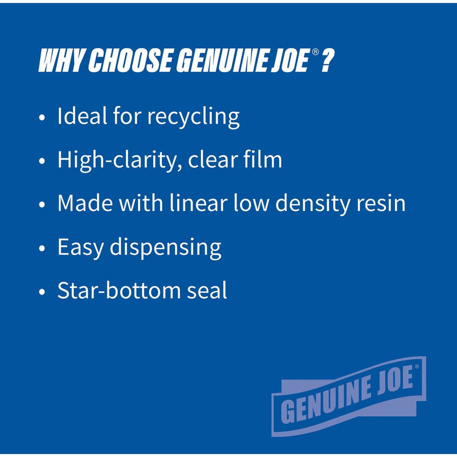 Genuine Joe Clear Trash Can Liners - Small Size - 16 gal Capacity - 33" Length x 24" Width x 0.60 mil (15 Micron) Thickness - Low Density - Clear - 500/Box - 1 Carton