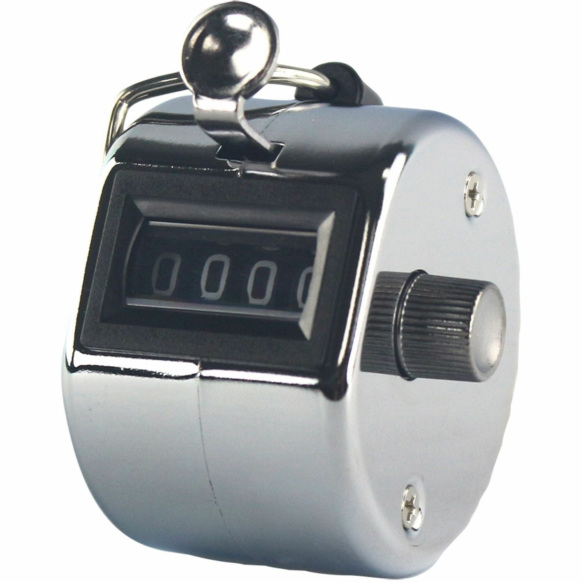 Sparco Finger Ring Tally Counter, 4 Digit, Handheld, Chrome Plated Steel, Silver, 1 Each