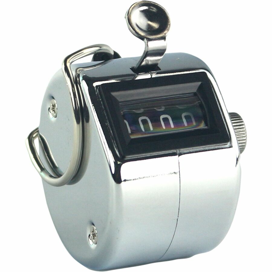 Sparco Finger Ring Tally Counter, 4 Digit, Handheld, Chrome Plated Steel, Silver, 1 Each