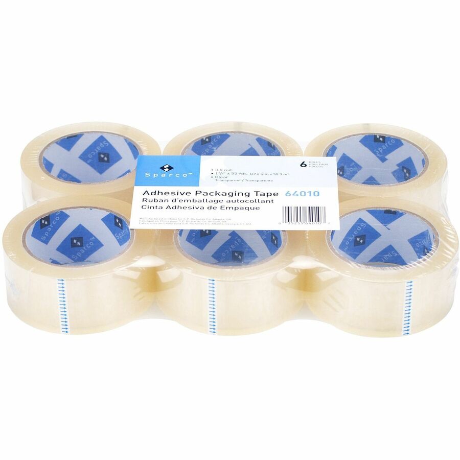 Sparco Premium Heavy-duty Packaging Tape Roll - 55 yd Length x 1.88" Width - 3" Core - Clear - 3 mil - Acrylic Backing - Tear Resistant, Split Resistant, Breakage Resistance - For Packing - 1 Roll