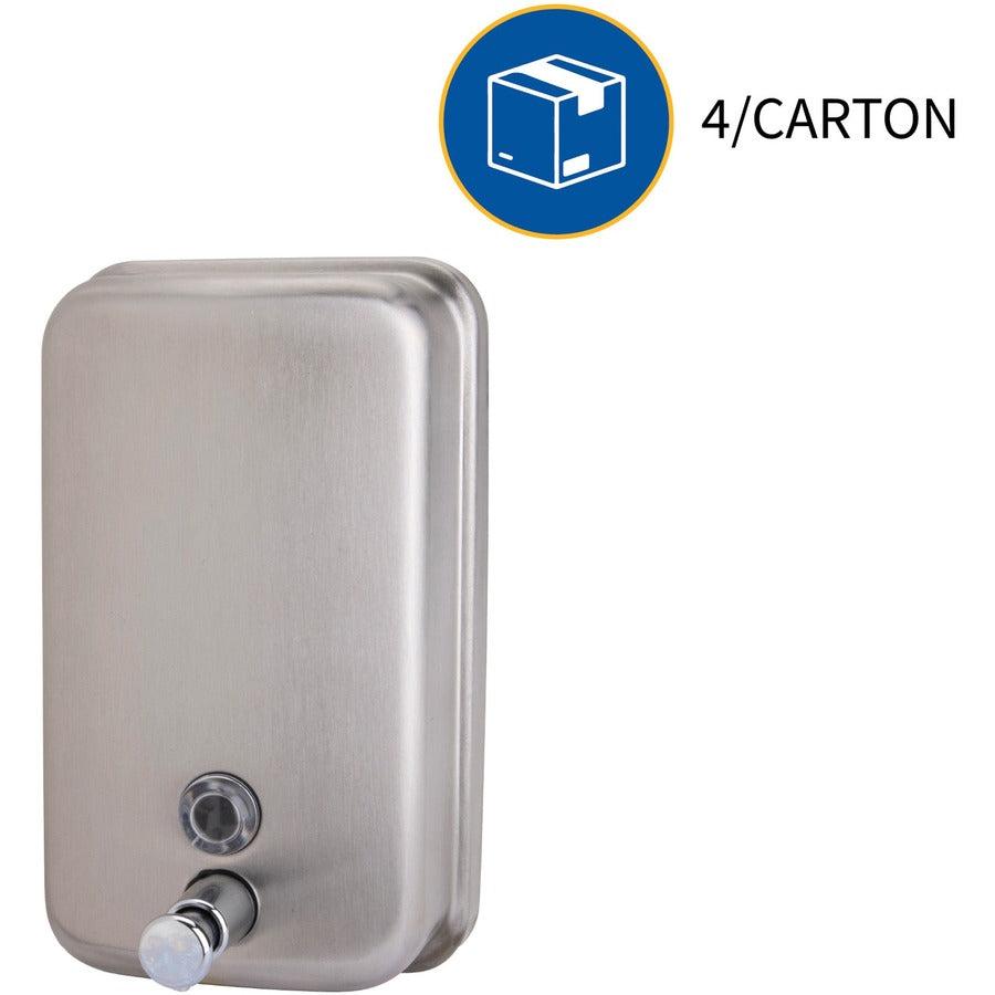 Genuine Joe Liquid/Lotion Soap Dispenser - Manual - 31.50 fl oz Capacity - Corrosion Resistant, Wall Mountable, Rust Proof - Stainless Steel - 1 Each