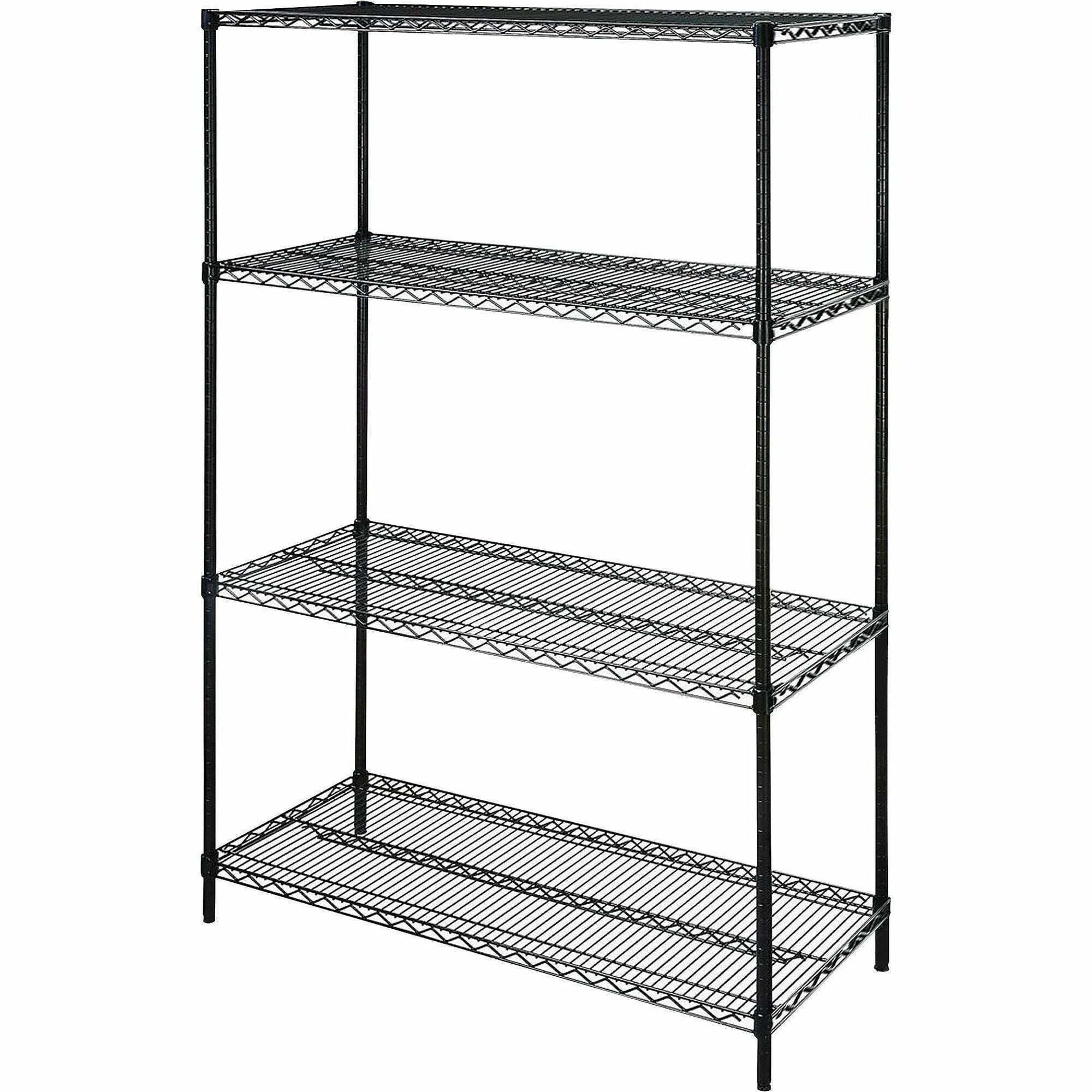 Lorell Industrial Wire Shelving - 48" Width x 18" Depth x 72" Height - 4 x Shelf(ves) - 4000 lb Load Capacity - Black - Powder Coated - Steel - Assembly Required