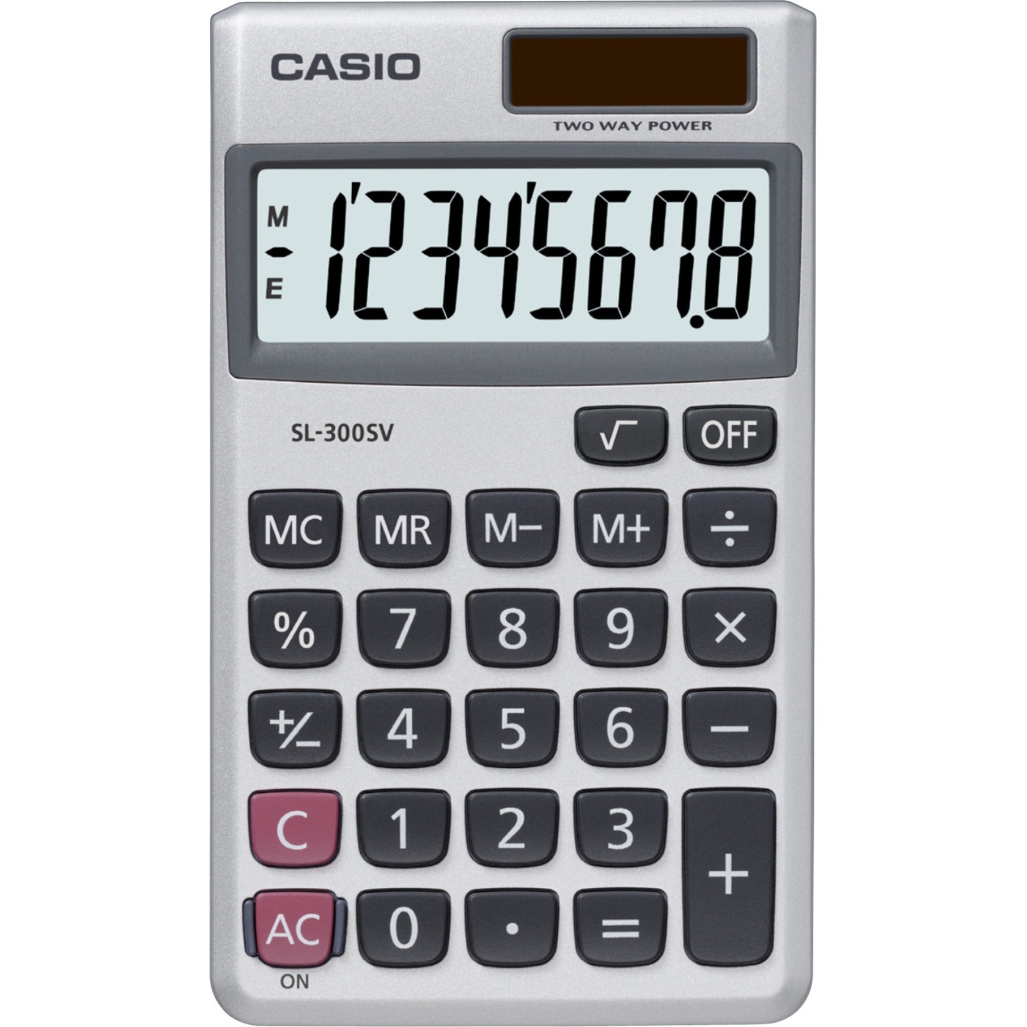 8 Digits - Battery/Solar Powered - 0.3" Height x 2.8" Width x 4.6" Depth - Silver - 1 Each