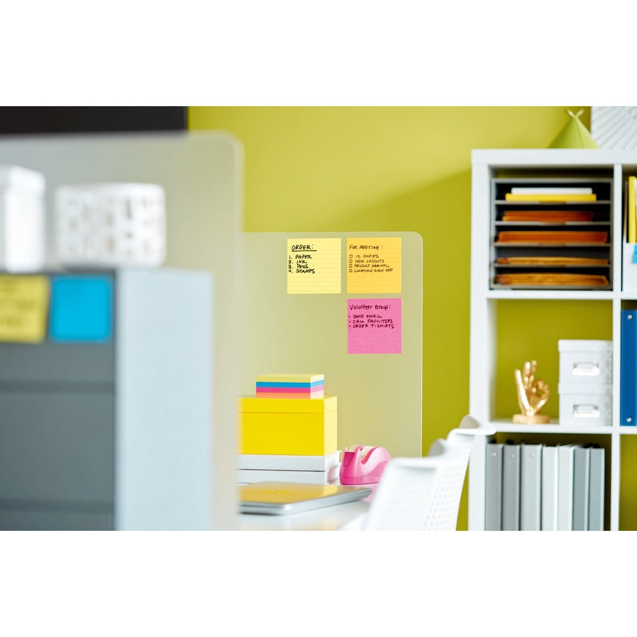 1080 - 4" Flag/Note Width x 4" Flag/Note Length - Square - 90 Sheets per Pad - Ruled - Canary Yellow - Paper - Self-adhesive, Repositionable - 12 / Pack