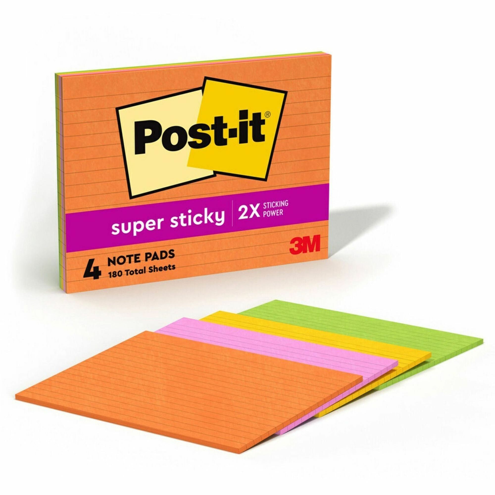 180 - 6" Flag/Note Width x 8" Flag/Note Length - Rectangle - 45 Sheets per Pad - Ruled - Vital Orange, Tropical Pink, Sunnyside, Limeade - Paper - Self-adhesive - 4 / Pack