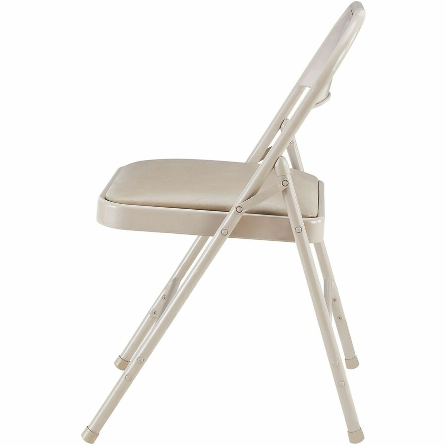 Lorell Padded Seat Folding Chairs - Beige Seat Color - Vinyl Seat Material - Beige Frame Color - Steel Frame Material - 4 / Carton