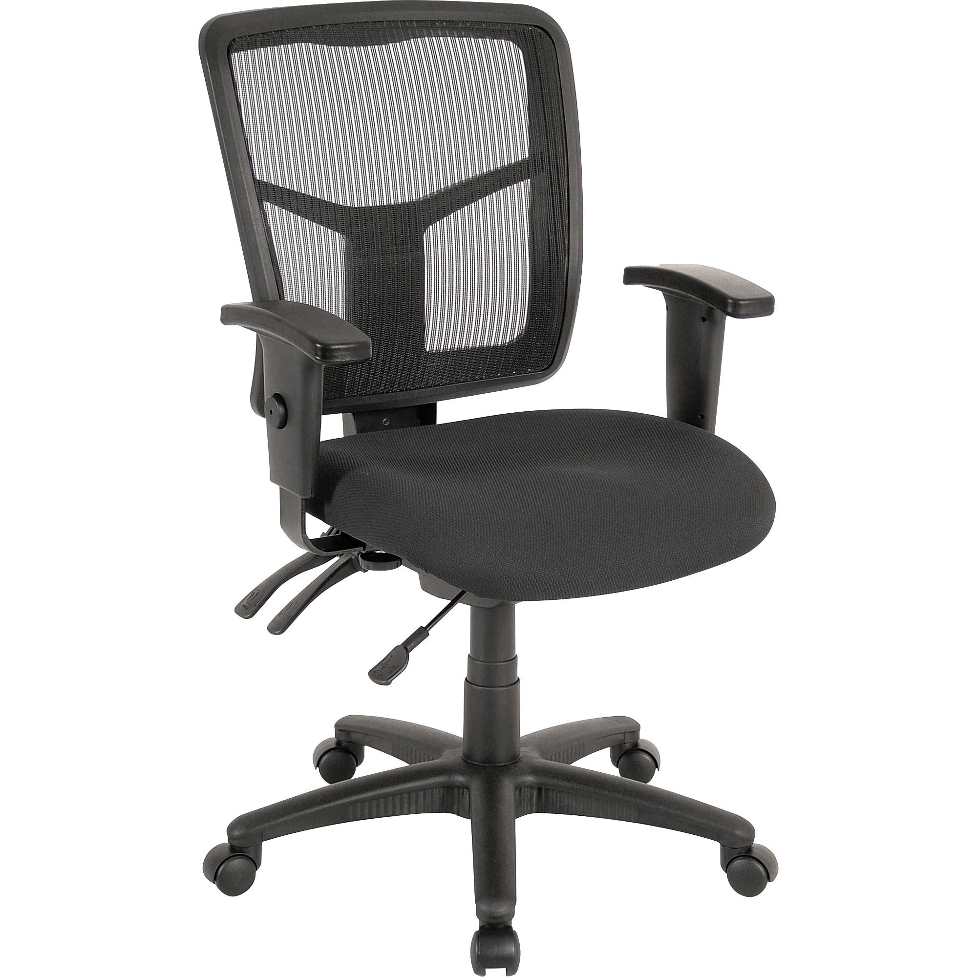 Lorell ErgoMesh Series Managerial Mesh Mid-Back Chair - Black Seat Color - Fabric Seat Material - Black Back Color - Black Frame Color - Mid Back - 5-star Base - 1 Each