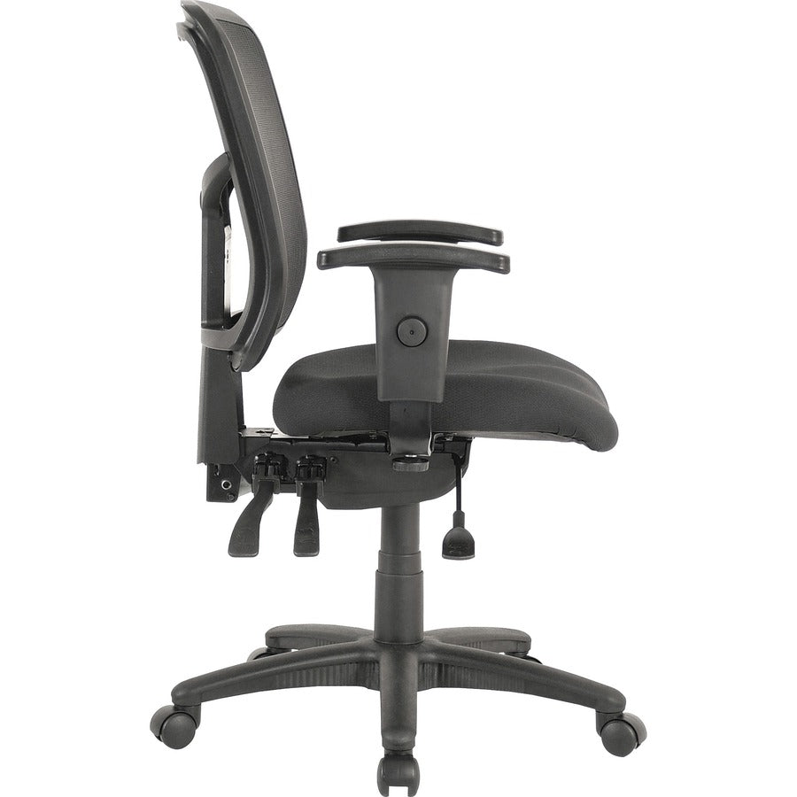 Lorell ErgoMesh Series Managerial Mesh Mid-Back Chair - Black Seat Color - Fabric Seat Material - Black Back Color - Black Frame Color - Mid Back - 5-star Base - 1 Each