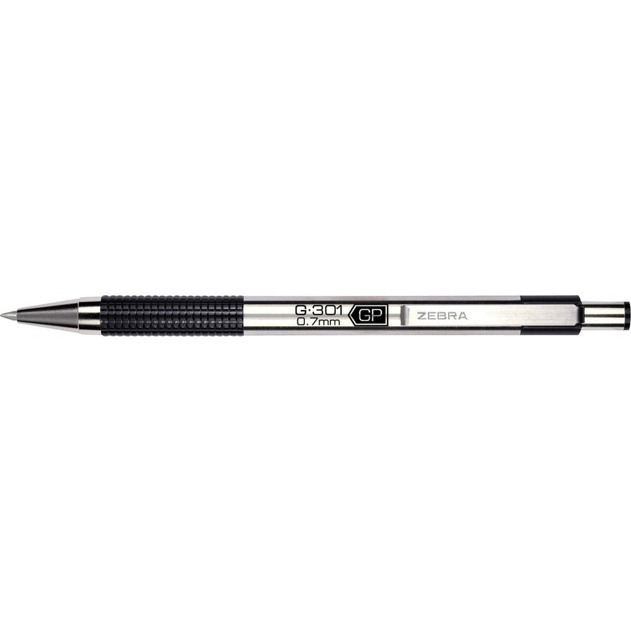 Zebra STEEL 3 Series G-301 Retractable Gel Pen - 0.7 mm Medium Pen Point - Refillable - Retractable - Black Ink - Gel-based - Stainless Steel Barrel - 1 Each