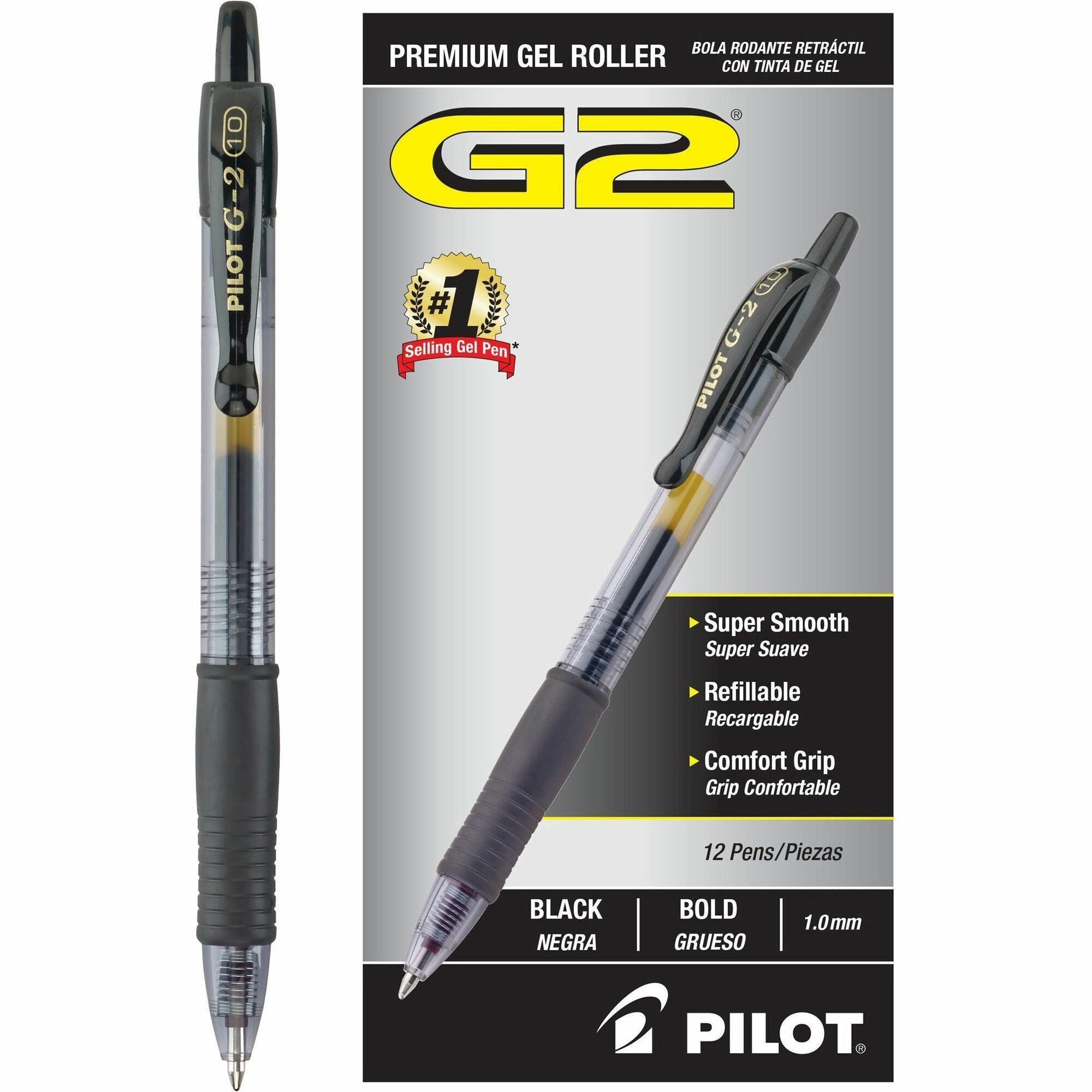 G2 Premium Gel Ink Retractable Pens - 1 mm Bold Pen Point - Refillable - Retractable - Black Ink - Gel-based - Black Barrel - 1 Dozen