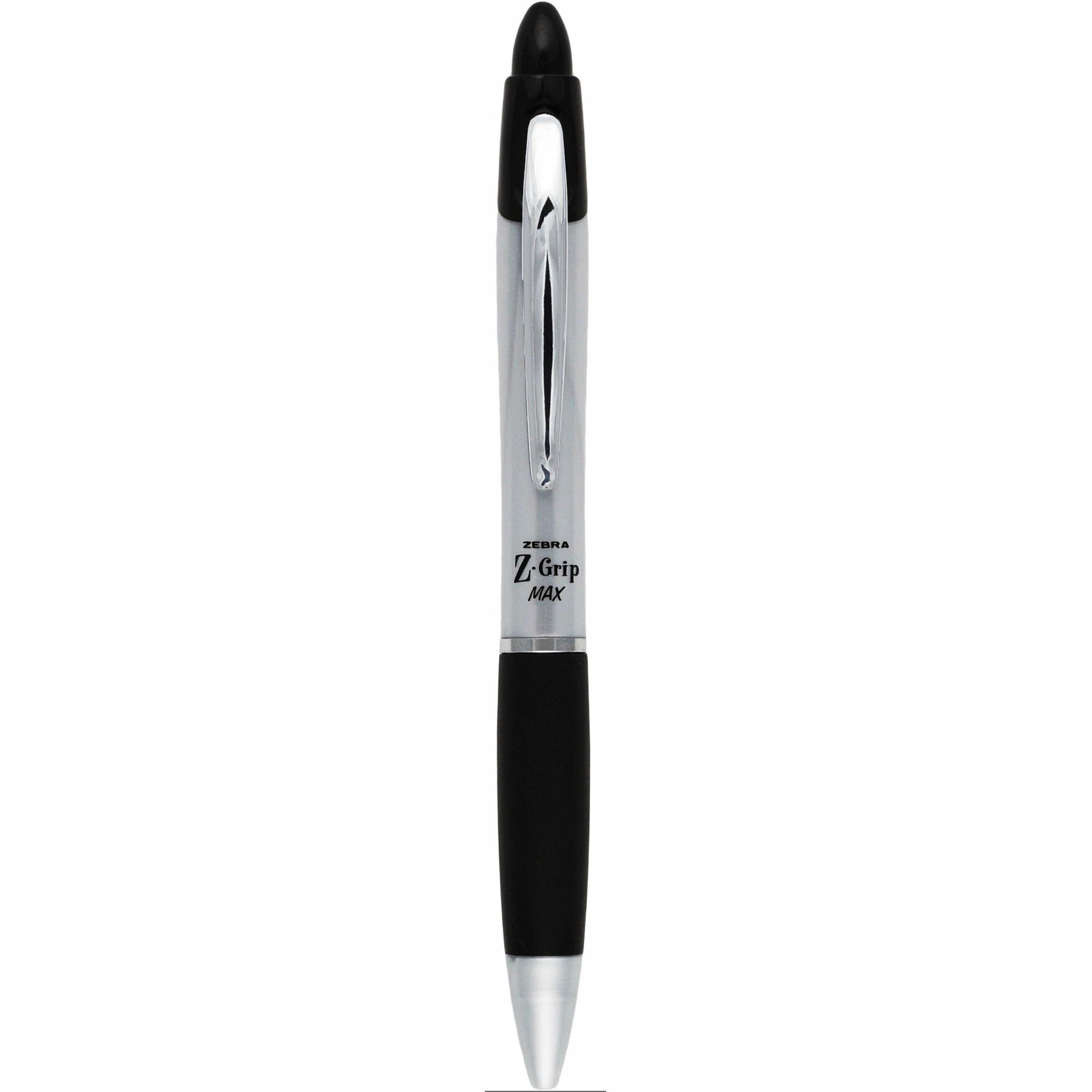 Zebra Z-grip Max Retractable Ballpoint Pens - 1 mm Medium Conical Pen Point - Retractable - Black Ink - Gray Barrel - 1 Dozen