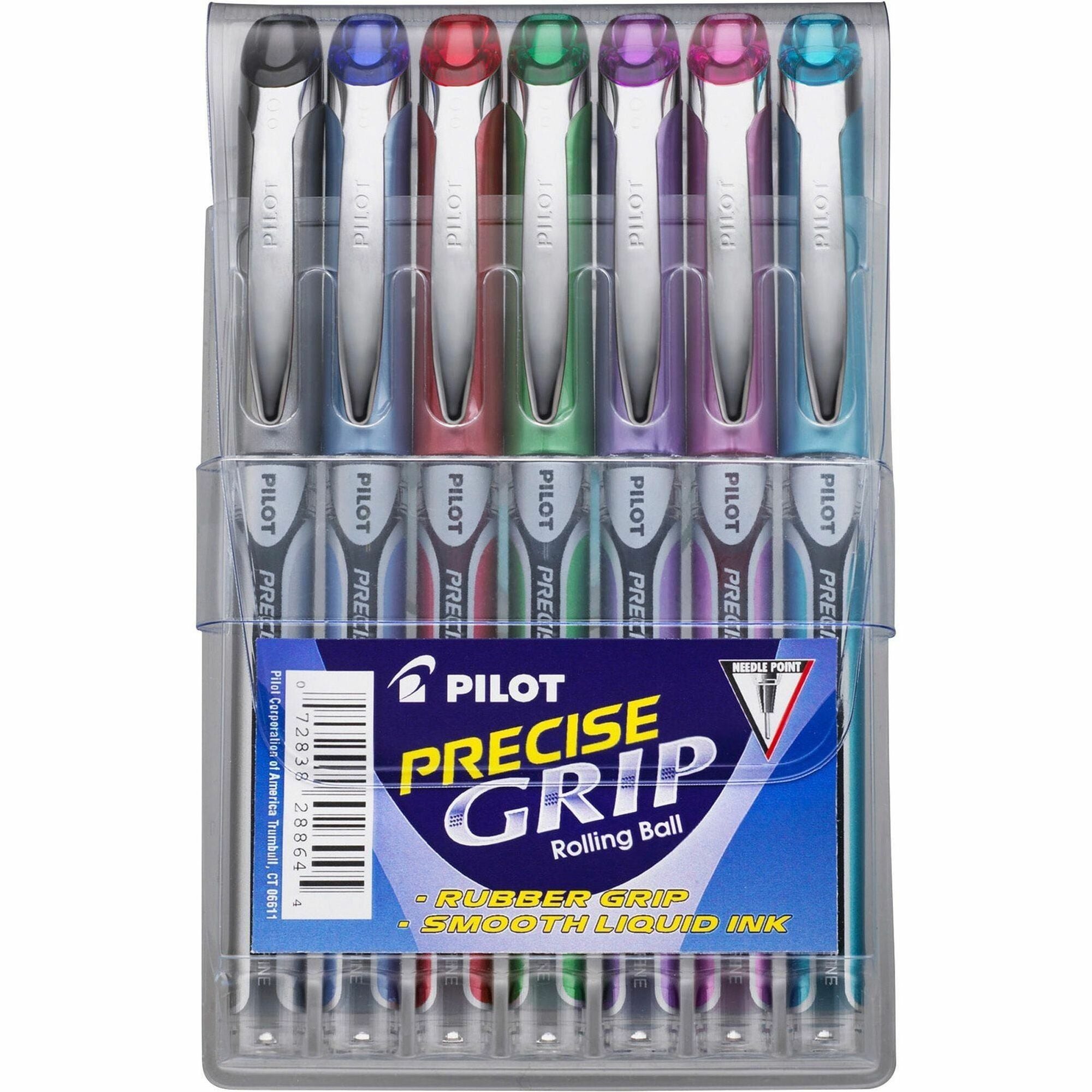 Pilot Extra-Fine Capped Rolling Ball Pens - 0.5 mm Extra Fine Needle Pen Point - Black, Red, Blue, Green, Purple, Pink, Turquoise Ink - 7 / Pack