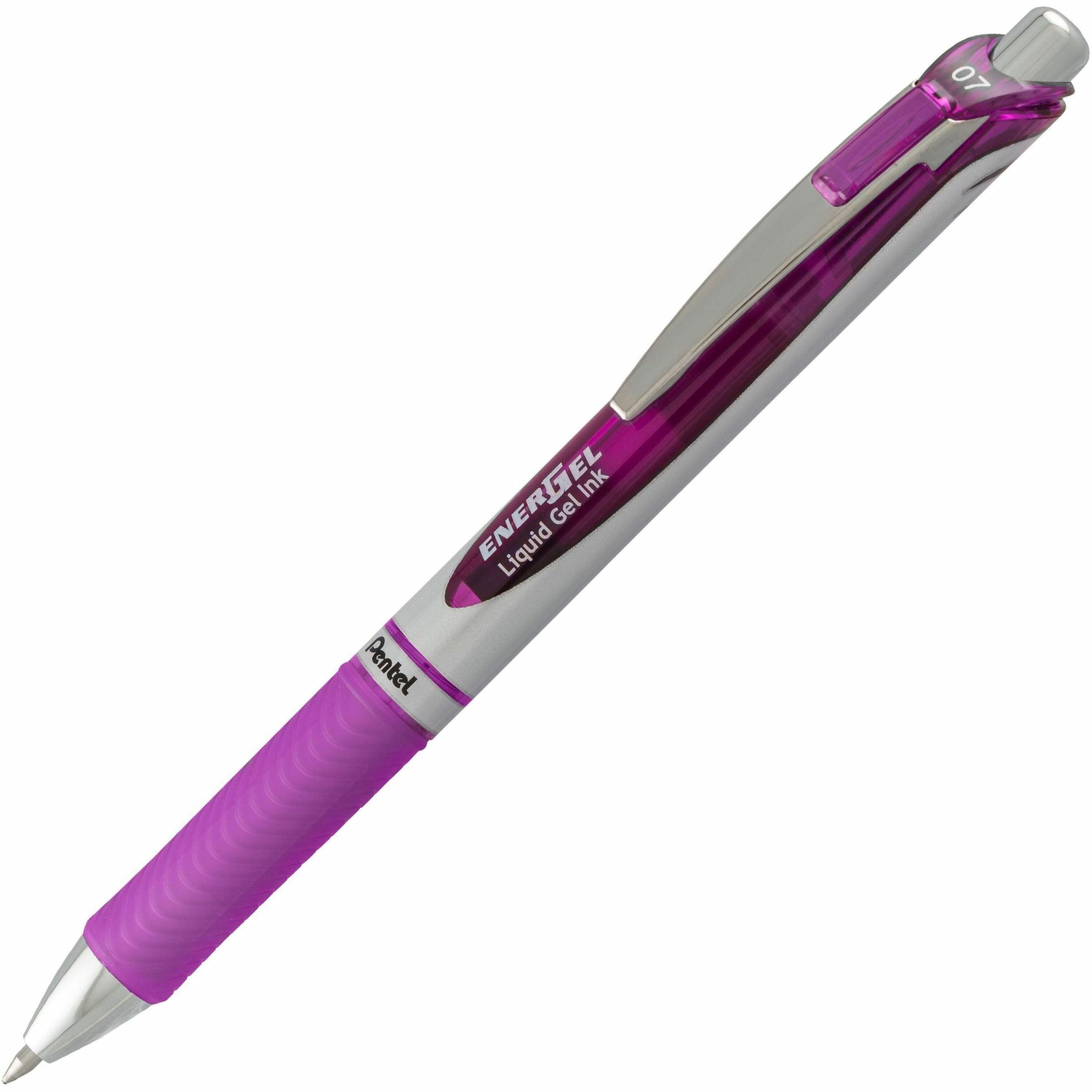 Pentel EnerGel RTX Rollerball Pen - 0.7 mm Medium Pen Point - Refillable - Retractable - Violet Ink - Gel-based - Silver Barrel - Metal Tip - 1 Each