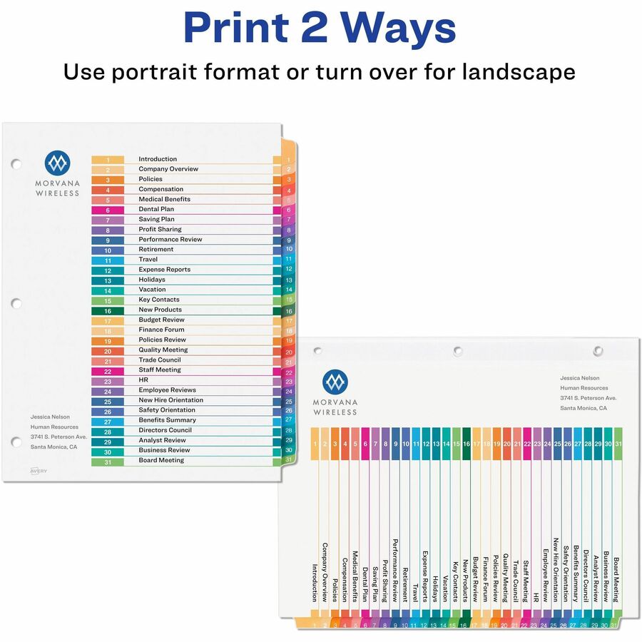 Avery 1-31 Dividers, 31 Tabs, Ready Index, Multicolor Tabs (11129)