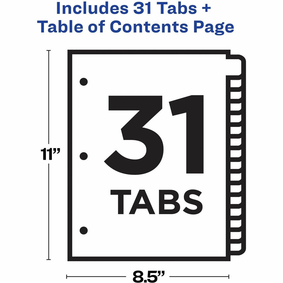 Avery 1-31 Dividers, 31 Tabs, Ready Index, Multicolor Tabs (11129)