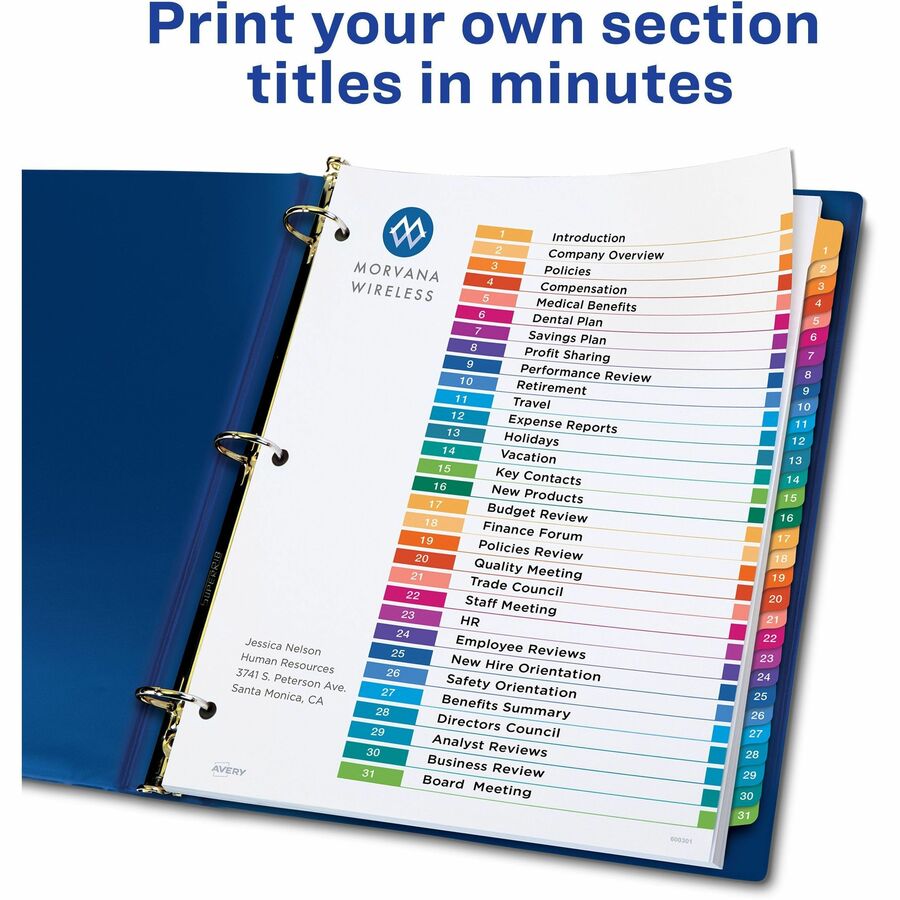 Avery 1-31 Dividers, 31 Tabs, Ready Index, Multicolor Tabs (11129)