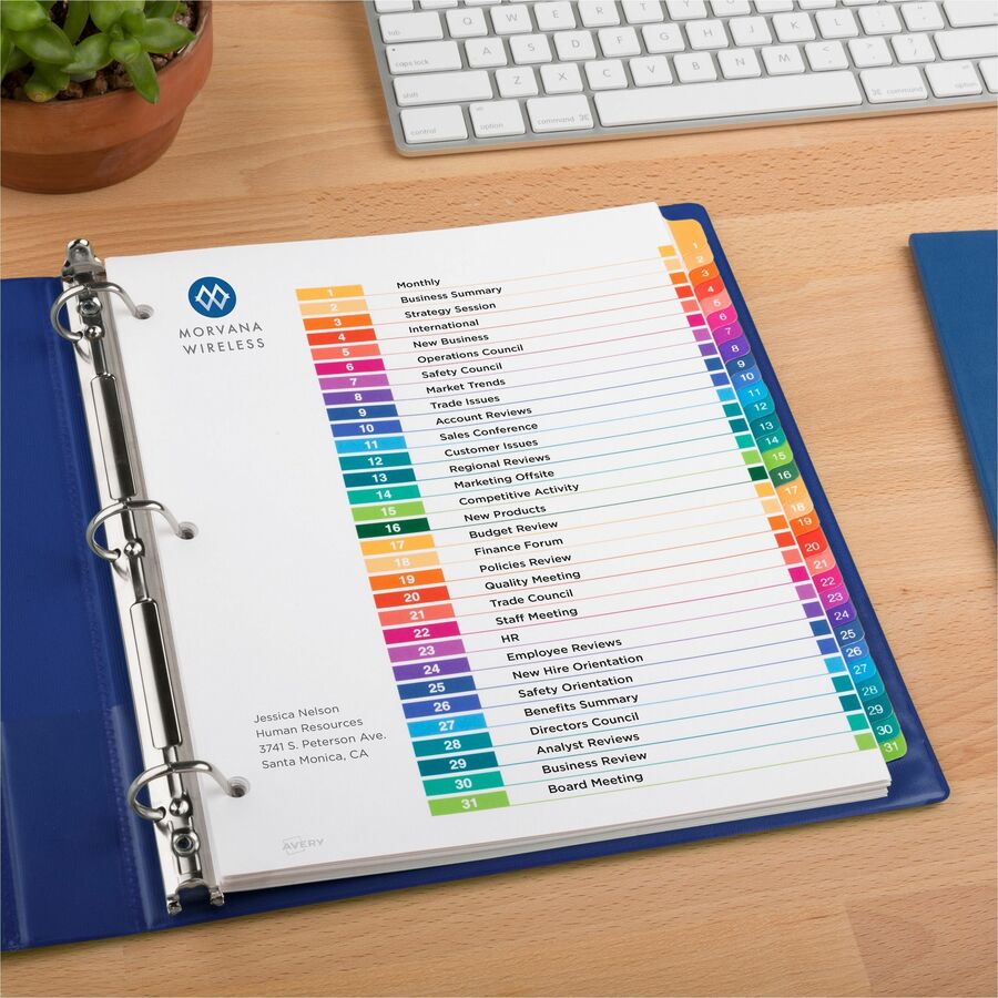 Avery 1-31 Dividers, 31 Tabs, Ready Index, Multicolor Tabs (11129)