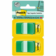 Post-it&reg; Flags - 100 x Green - 1" Flag/Note Width x 1 3/4" Flag/Note Length - Rectangle - Unruled - Green - Removable - Dispenser Included - 1 Pack