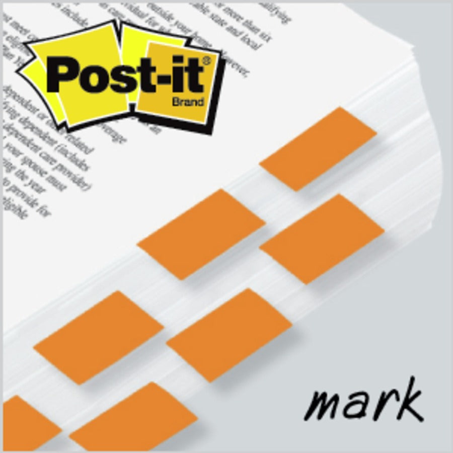 Post-it&reg; Flags - 100 x Orange - 1" Flag/Note Width x 1 3/4" Flag/Note Length - Rectangle - Unruled - Orange - Removable, Tab - Dispenser Included - 1 Pack
