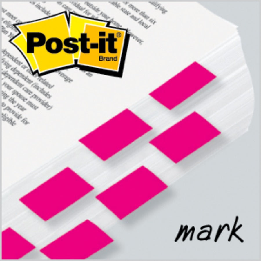 Post-it&reg; Flags - 100 x Bright Pink - 1" Flag/Note Width x 1 3/4" Flag/Note Length - Rectangle - Unruled - Pink - Removable, Self-adhesive - Dispenser Included - 1 Pack