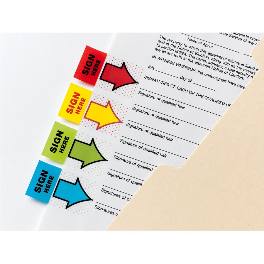 Post-it&reg; Message Flag Value Pack - 248 - 1" Flag/Note Width x 1 3/4" Flag/Note Length - Arrow, Rectangle - Unruled - SIGN HERE - Red, Blue, Yellow, Green, Red - Removable, Self-adhesive - Dispenser Included - 1 Pack