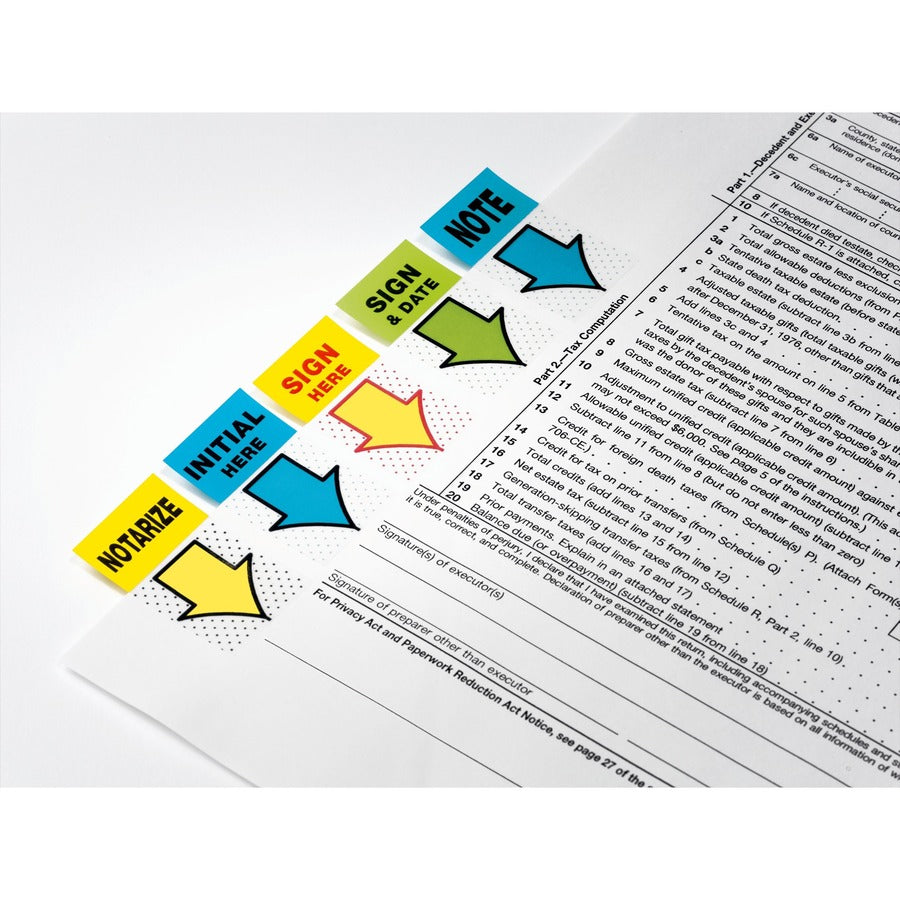 Post-it&reg; Message Flags - 100 x Green - 1" Flag/Note Width x 1 3/4" Flag/Note Length - Arrow, Rectangle - Unruled - Sign & Date - Green - Removable, Self-adhesive - Dispenser Included - 1 Pack