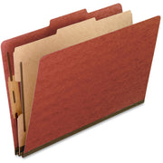 Pendaflex Legal Size Pressboard Classification Folders, 2/5 Tab Cut, 8 1/2" x 14", 2" Expansion, 4 Fasteners, 1 Divider, Brick Red, 65% Recycled, 10/Box