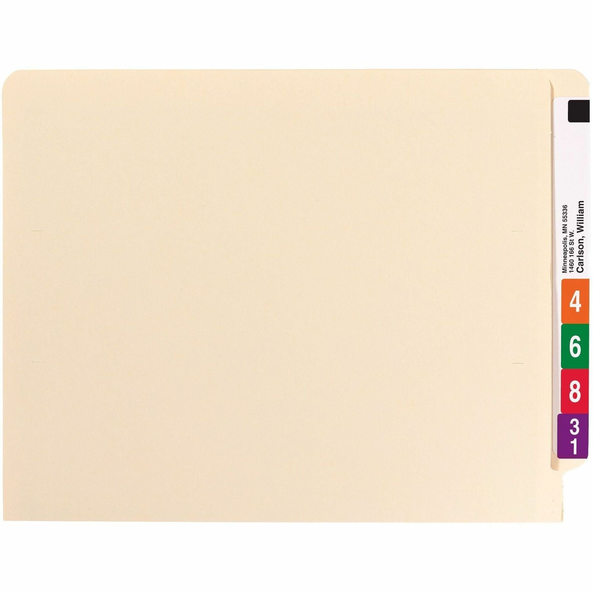 Smead Straight Tab Cut Letter Recycled Fastener Folder - 8 1/2" x 11" - 3/4" Expansion - 2 x 2B Fastener(s) - 2" for Folder - 11 pt. - 2 Plys - Manila - Acid-free - 100% Recycled - 50 / Box