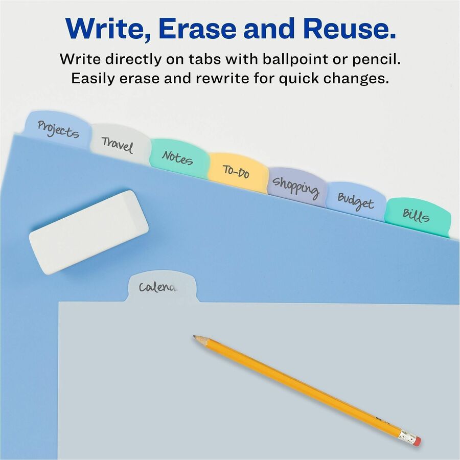 8 x Divider(s) - Write-on Tab(s) - 8 - 8 Tab(s)/Set - 8.5" Divider Width x 11" Divider Length - 3 Hole Punched - Multicolor Plastic Divider - Multicolor Plastic Tab(s) - 8 / Set
