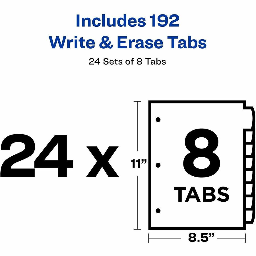 8 x Divider(s) - Write-on Tab(s) - 8 - 8 Tab(s)/Set - 8.5" Divider Width x 11" Divider Length - 3 Hole Punched - Multicolor Plastic Divider - Multicolor Plastic Tab(s) - 8 / Set