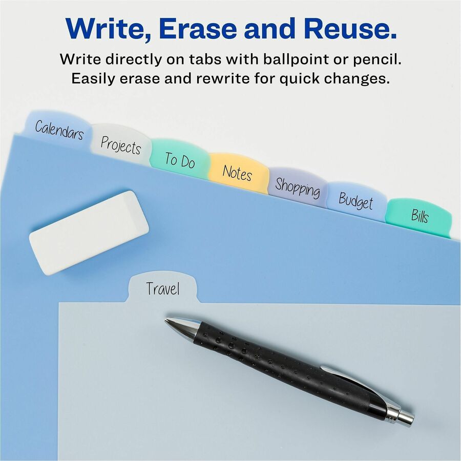 8 x Divider(s) - Write-on Tab(s) - 8 - 8 Tab(s)/Set - 8.5" Divider Width x 11" Divider Length - 3 Hole Punched - Multicolor Plastic Divider - Multicolor Plastic Tab(s) - 8 / Set