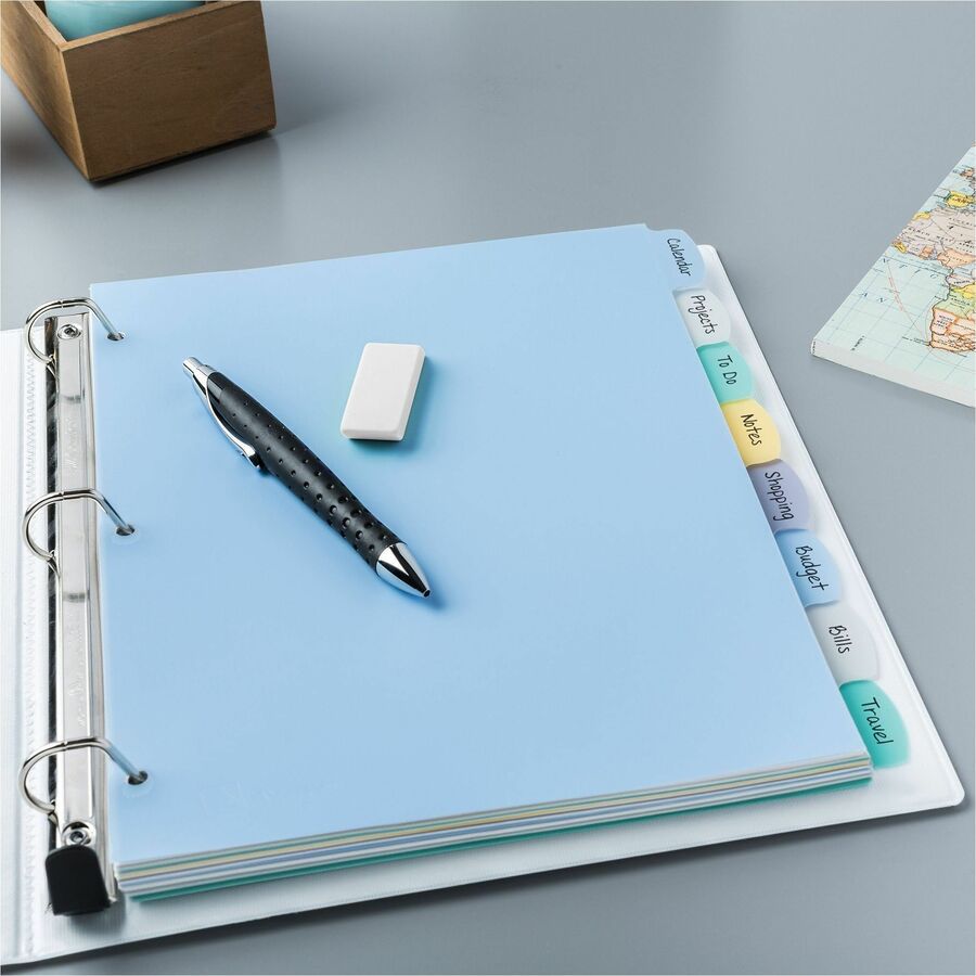 8 x Divider(s) - Write-on Tab(s) - 8 - 8 Tab(s)/Set - 8.5" Divider Width x 11" Divider Length - 3 Hole Punched - Multicolor Plastic Divider - Multicolor Plastic Tab(s) - 8 / Set