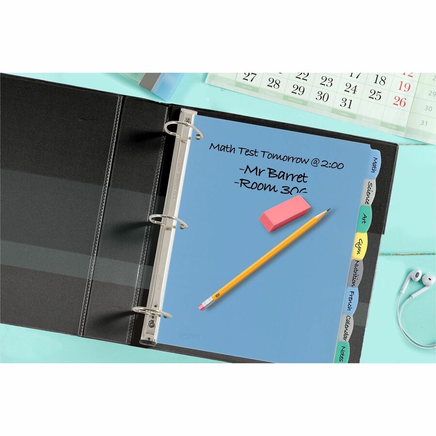 8 x Divider(s) - Write-on Tab(s) - 8 - 8 Tab(s)/Set - 8.5" Divider Width x 11" Divider Length - 3 Hole Punched - Multicolor Plastic Divider - Multicolor Plastic Tab(s) - 8 / Set