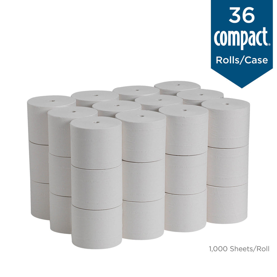 Compact Coreless Recycled Toilet Paper - 2 Ply - 4.05" Width x 3.85" Length - 1000 Sheets/Roll - White - 36 / Carton