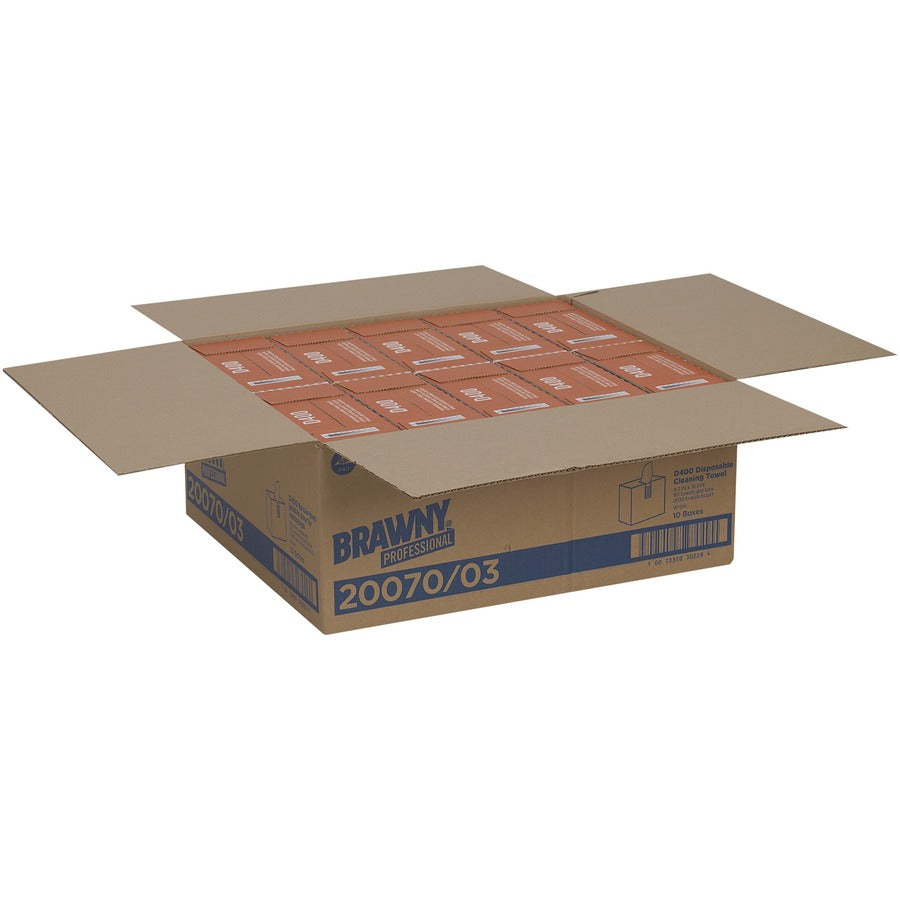 Brawny&reg; Professional D400 Disposable Cleaning Towels - 16.10" Width x 9.20" Length - White - 90 / Box