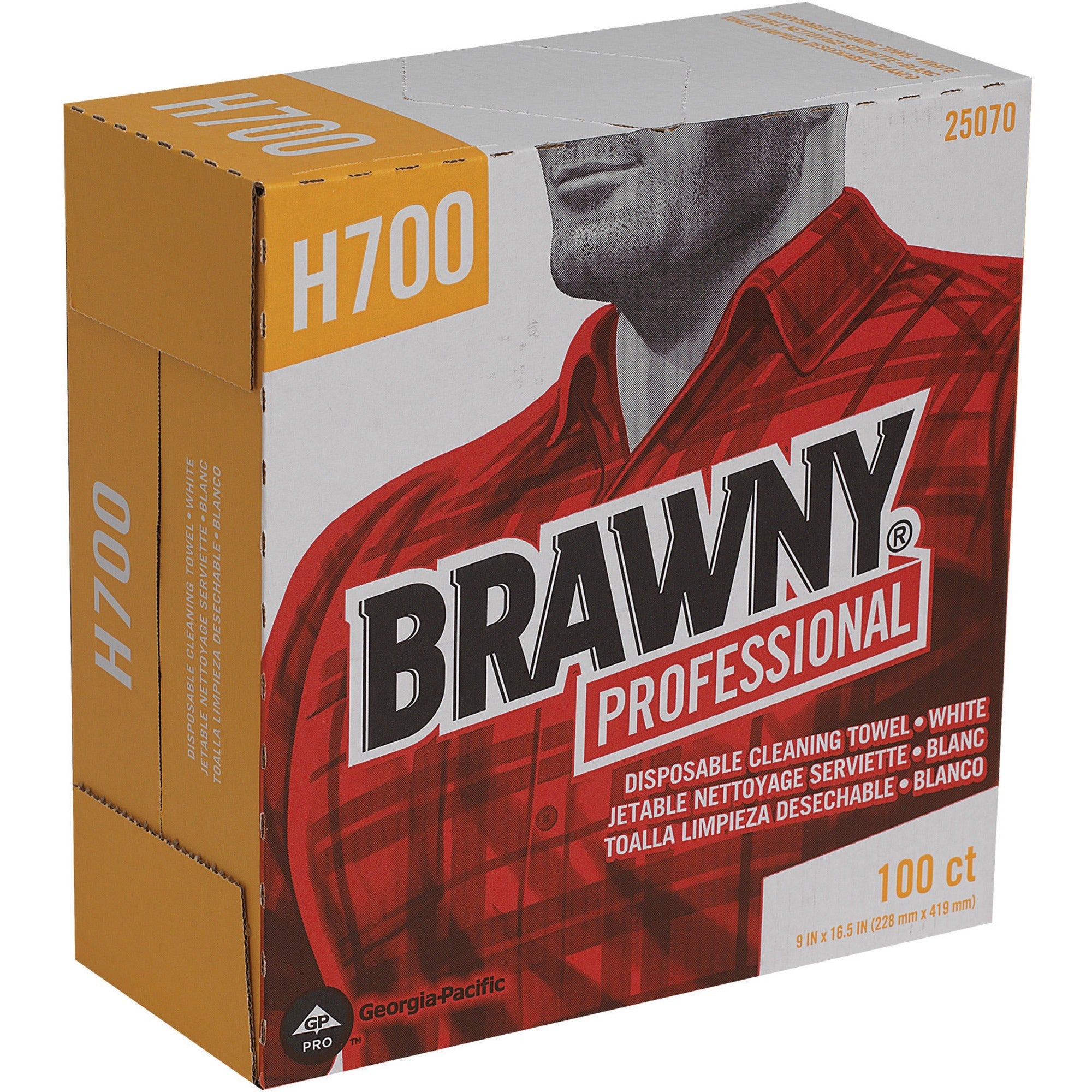 Brawny&reg; Professional H700 Disposable Cleaning Towels - 9.10" Width x 16.50" Length - White - Pulp Fiber/ - 100 / Box