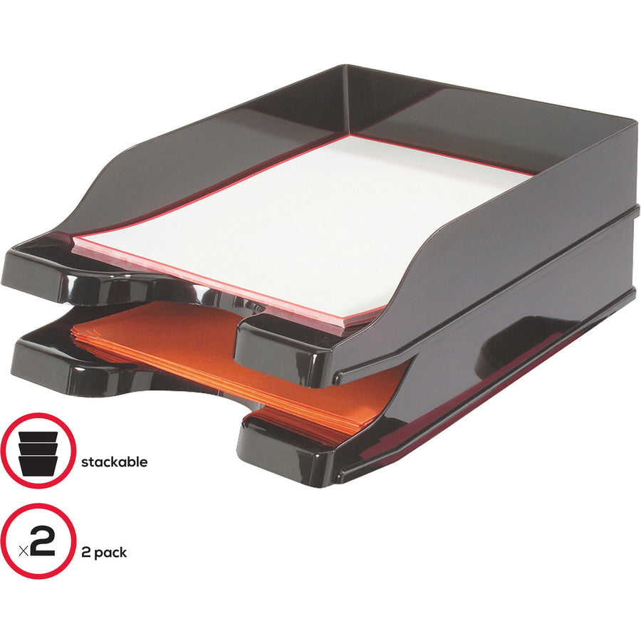 2 Tier(s) - 2.50" Height x 10" Width x 13.75" Depth - Desktop - Black - Polystyrene - 1 Set