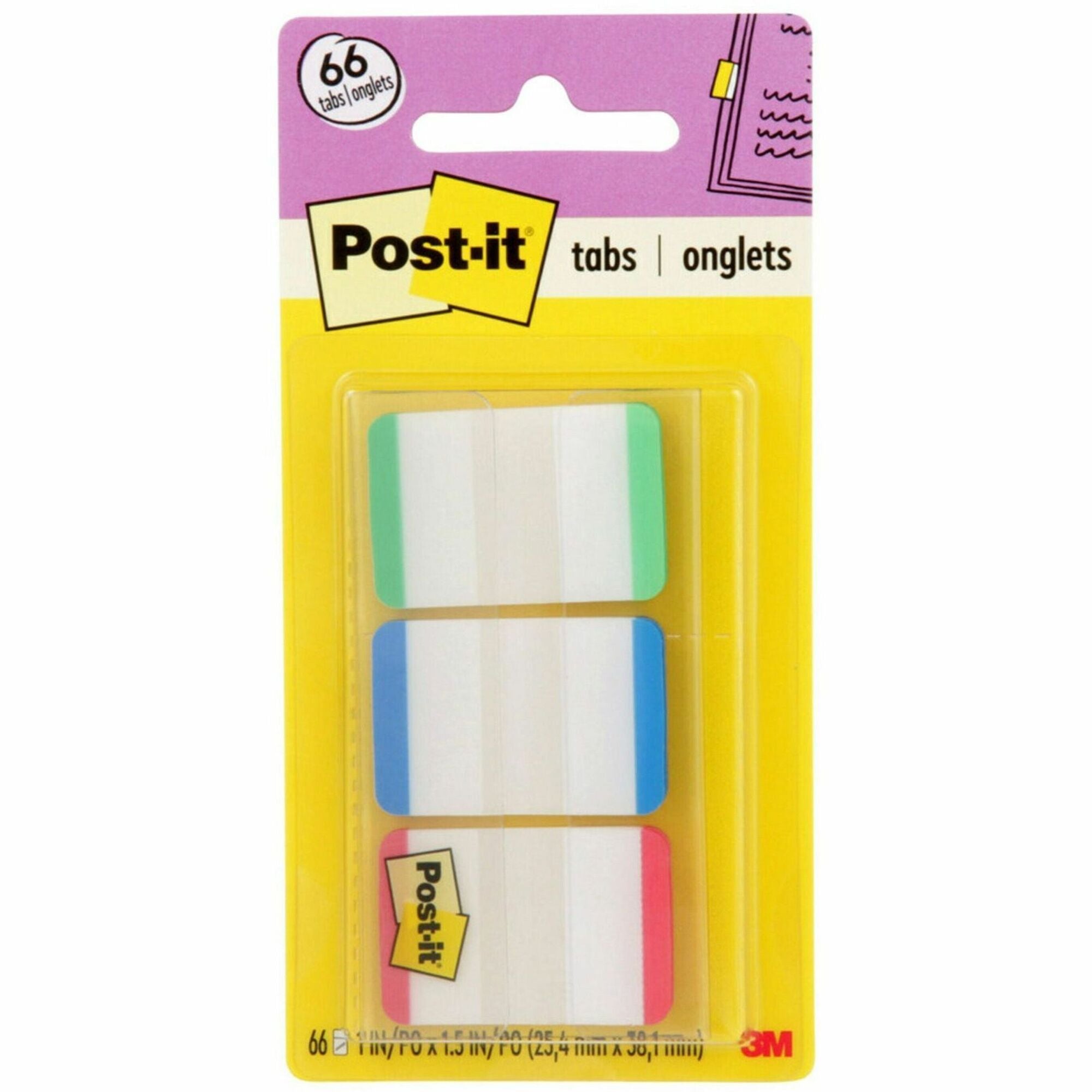 Post-it&reg; Durable Tabs - 1.50" Tab Height x 1" Tab Width - Green, Red, Blue Tab(s) - Repositionable - 1 Pack