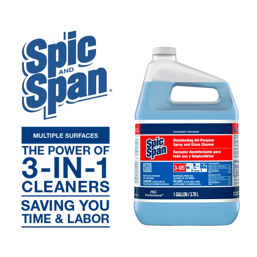 Spic and Span Disinfecting All-Purpose Spray and Glass Cleaner - For Multipurpose - Concentrate - 128 fl oz (4 quart) - Recommended For: Grease Remover, Germs Remover - Streak-free, Disinfectant - Clear Blue - 1 Each