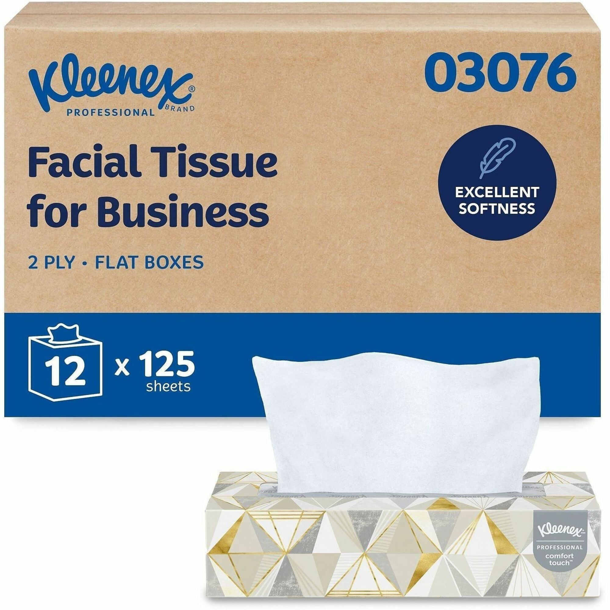 Kleenex Professional Facial Tissue for Business - Flat Box - 2 Ply - 8.30" Width x 7.80" Length - White - 125/Box - 12 / Carton