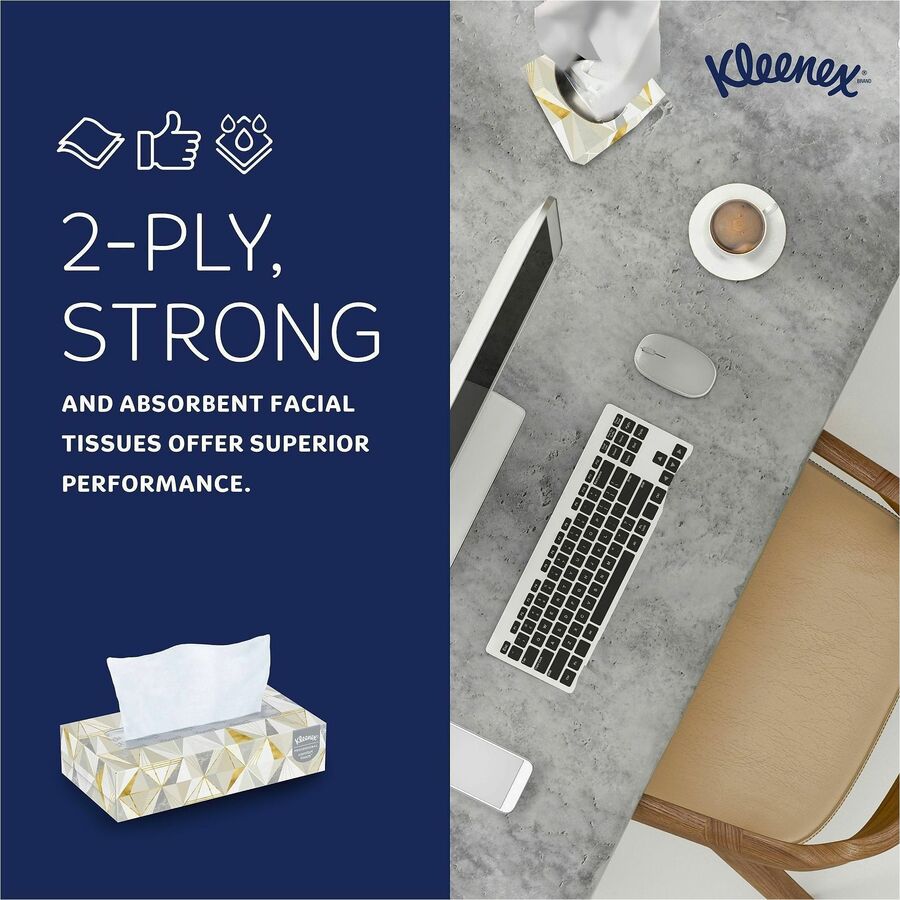 Kleenex Professional Facial Tissue for Business - Flat Box - 2 Ply - 8.30" Width x 7.80" Length - White - 125/Box - 12 / Carton