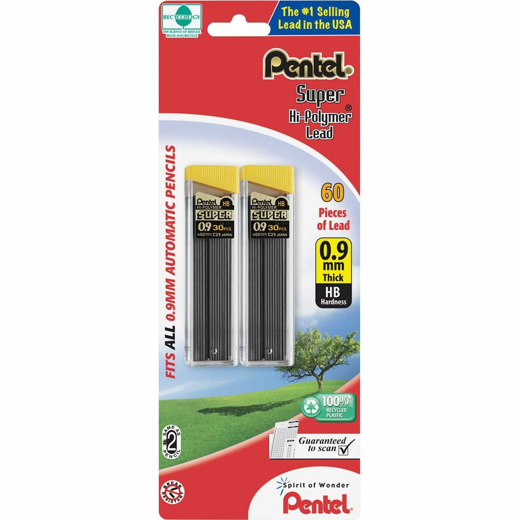 Pentel Super Hi-Polymer 0.9mm HB Black Lead Refill, Bold Point, 30 Leads per Tube, 1 Pack