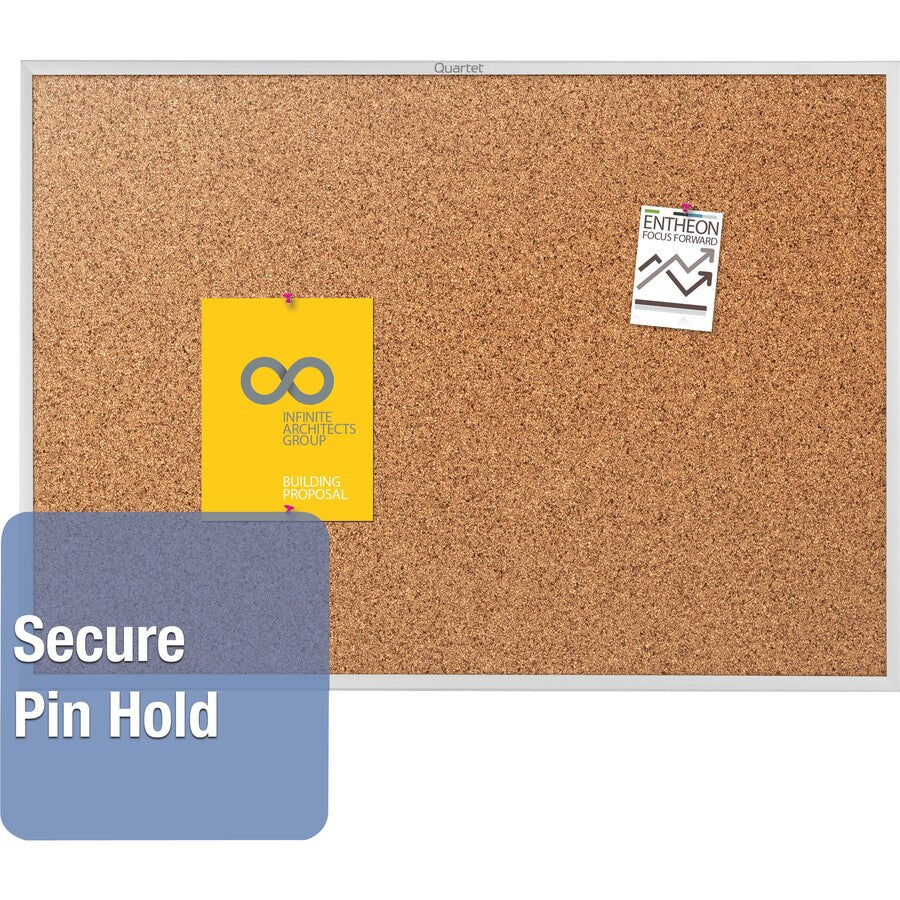 Quartet Classic Series Bulletin Board - 24" Board Height x 36" Board Width - Brown Natural Cork Surface - Heavy-gauge, Self-healing, Heavy Duty - Silver Aluminum Frame - 1 Each