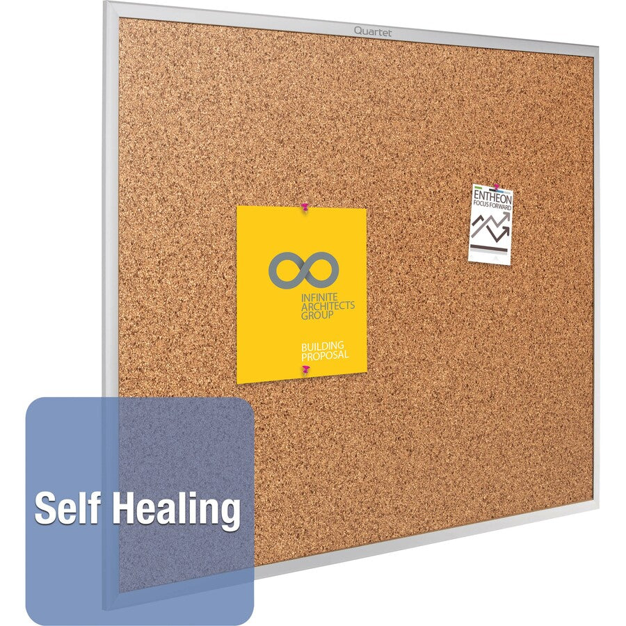 Quartet Classic Series Bulletin Board - 24" Board Height x 36" Board Width - Brown Natural Cork Surface - Heavy-gauge, Self-healing, Heavy Duty - Silver Aluminum Frame - 1 Each