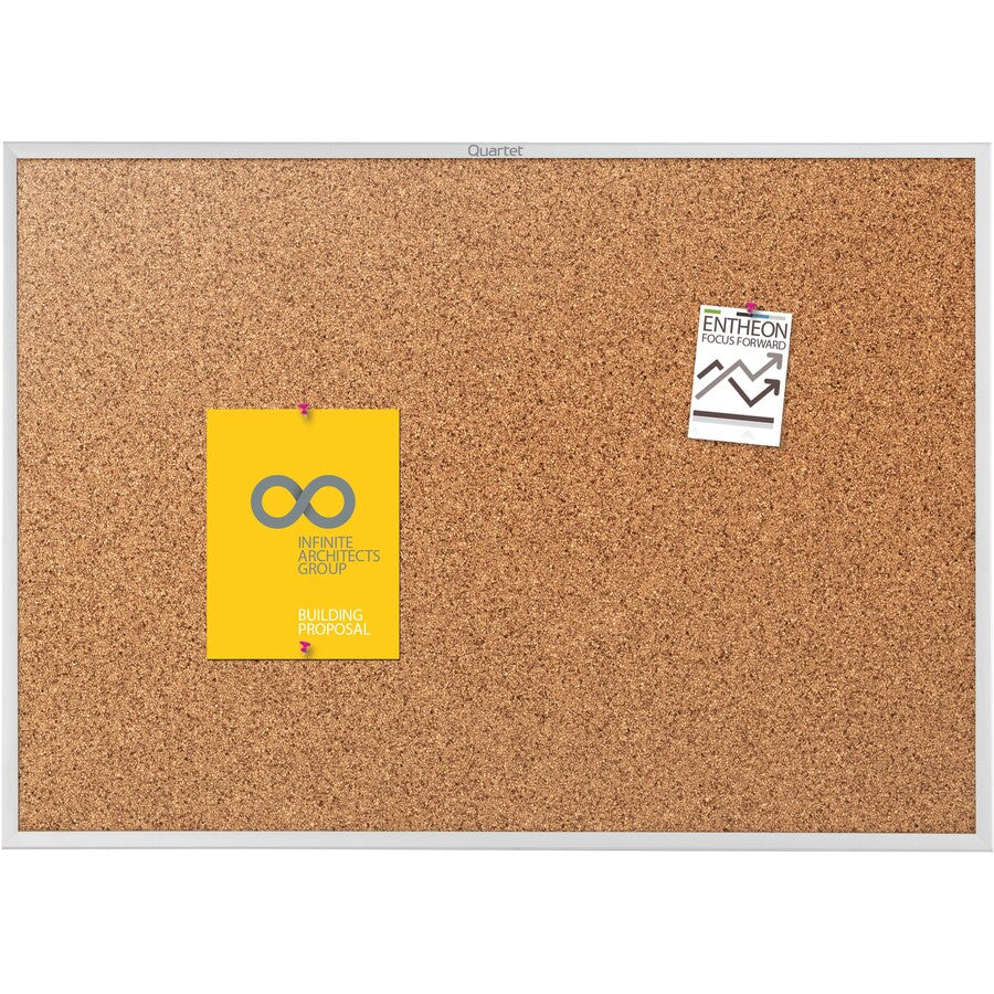 Quartet Classic Series Bulletin Board - 36" Board Height x 60" Board Width - Brown Natural Cork Surface - Heavy-gauge, Self-healing, Heavy Duty - Silver Aluminum Frame - 1 Each