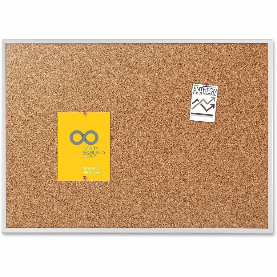 Quartet Classic Series Bulletin Board - 48" Board Height x 96" Board Width - Brown Natural Cork Surface - Heavy-gauge, Self-healing, Heavy Duty - Silver Aluminum Frame - 1 Each