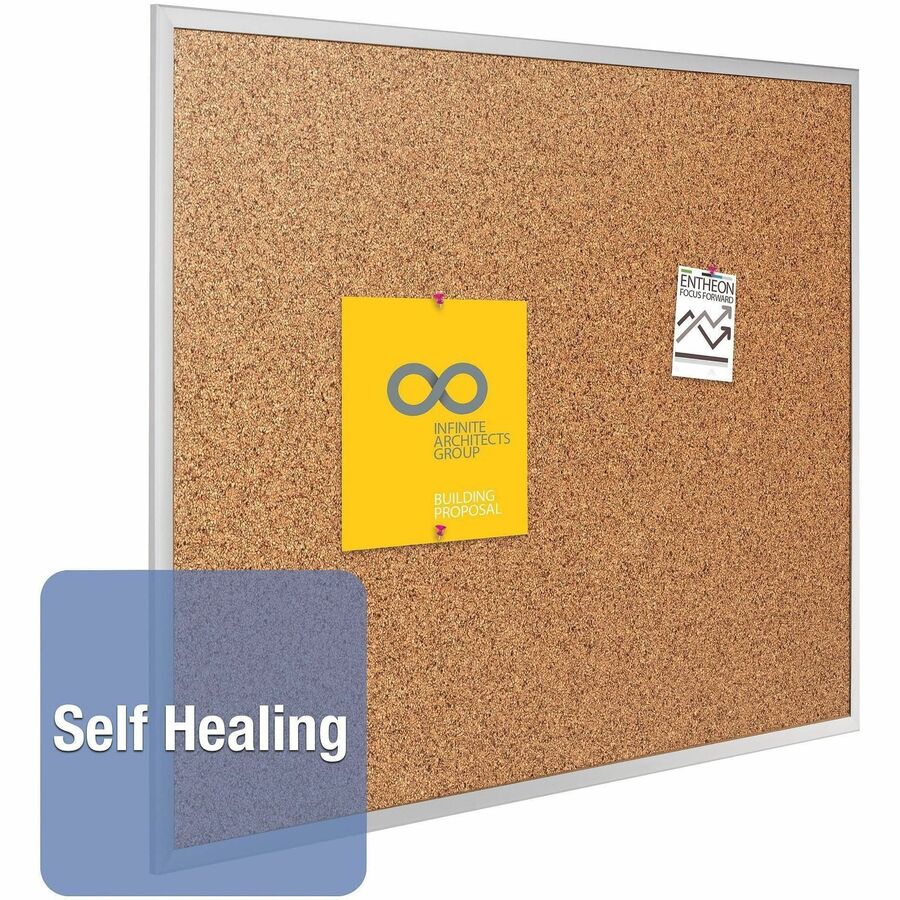 Quartet Classic Series Bulletin Board - 48" Board Height x 96" Board Width - Brown Natural Cork Surface - Heavy-gauge, Self-healing, Heavy Duty - Silver Aluminum Frame - 1 Each